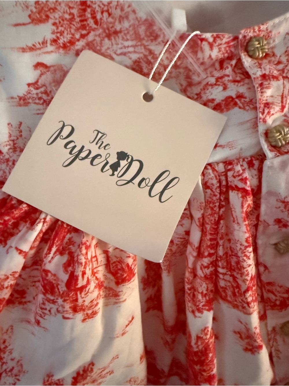 Red Toile Print Girls' Formal Dress with Bow - Picture 6 of 9